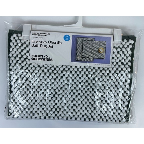 Room Essentials Other - Room Essentials Everyday Chenille Bath Rug Set 2 Piece Green White New